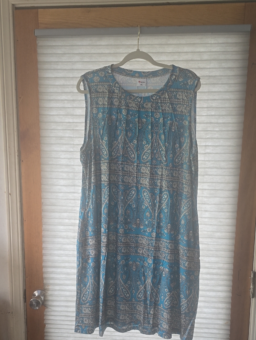 Sleeveless Teal Paisley Midi Dress - With Pockets